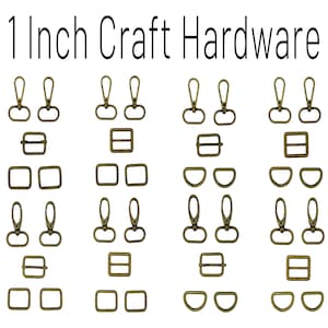 1 Inch Craft Hardware Set of 5, ANTIQUE BRASS Handbag Kit, Swivel hooks, slider, and d rings.