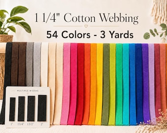 1 1/4 Inch Cotton Poly Webbing - 54 Colors - 3 Yards - Bag Straps, Tote Handles, Belts & Key Fobs