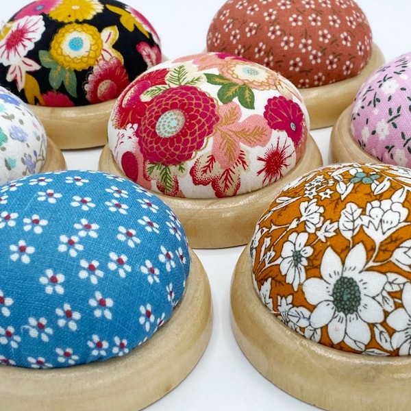 Wooden Pin Cushion Pin Keeper Seamstress  Pincushion Various Floral Patterns