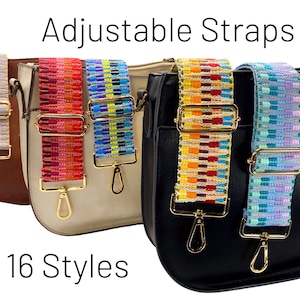 2 Inch Wide Handbag Strap - Guitar Strap - Purse Strap - Gold Hardware - adjusts to 50&quot; length STYLE 4