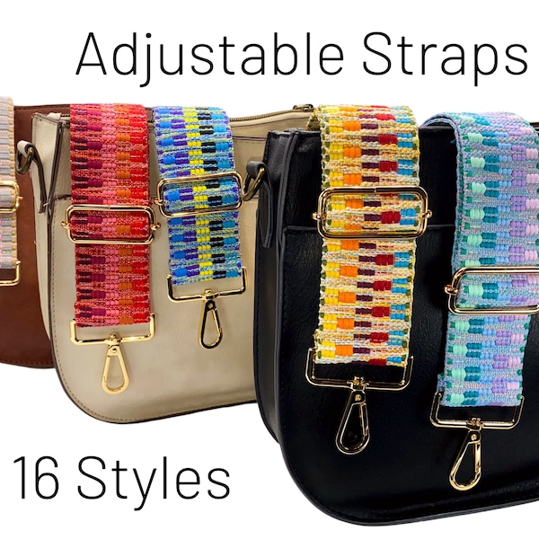 2 Inch Wide Handbag Strap - Guitar Strap - Purse Strap - Gold Hardware - adjusts to 50" length STYLE 4