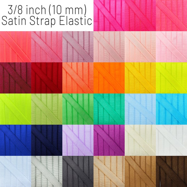 3/8 Inch (10mm) Satin Strap Elastic sold By The Yard, plush backing