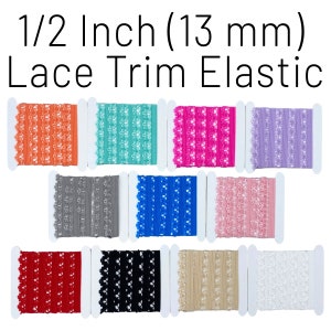 Lace Trim Elastic 1/2&quot; (13mm) By The Yard, Craft Trim, Lingerie, Baby Headband, Costumes