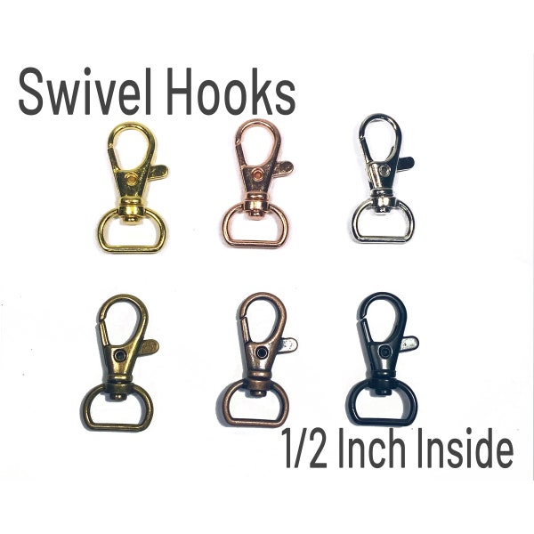 1/2 Inch Swivel Hooks (3/4 Inch Outside) Lobster Snap Hook Wristlet Keychain Hardware Gold, Rose Gold, Silver, Antique, Black
