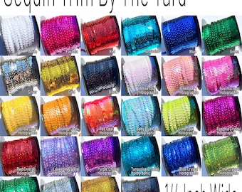 Sequin Trim By The Yard 1/4 Inch (6mm) Holographic Iridescent Metallic - 28 Colors Sewing & Craft Trim