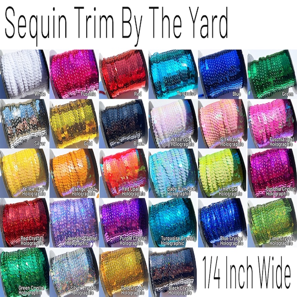 Sequin Trim By The Yard 1/4 Inch (6mm) Holographic Iridescent Metallic - 28 Colors Sewing & Craft Trim