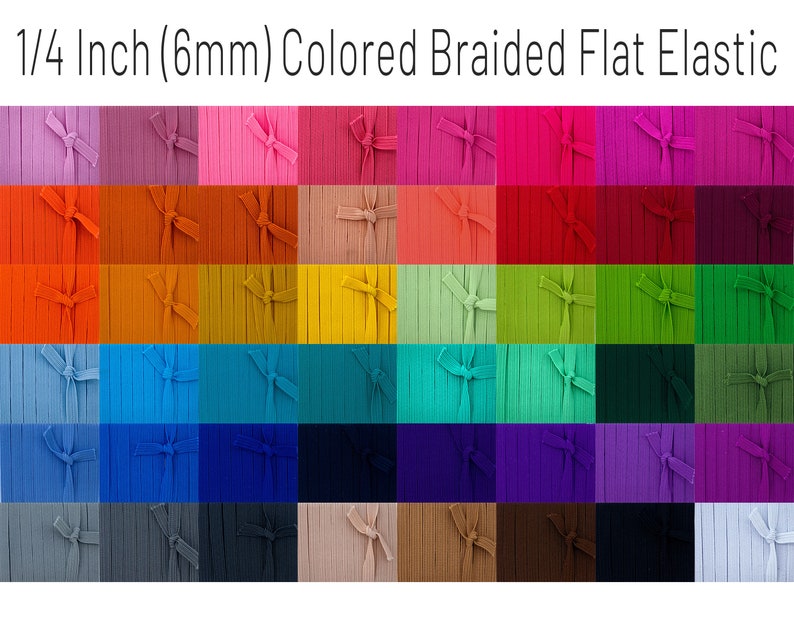 1/4 Inch 6mm COLORED Braided Skinny Flat Elastic sold By The Yard 1 5 10 20 yard increments Rainbow of Colors image 10