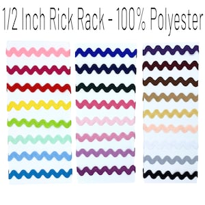 Porte-manteau Rick en polyester 1/2 po. (13 mm) par mètre - 22 couleurs Garniture ondulée Ric Rac 100 % polyester