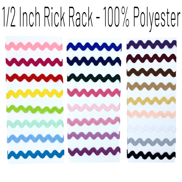 1/2 Inch POLYESTER Rick Rack (13mm) By The Yard - 22 Colors Ric Rac Wavy Trim 100% Polyester