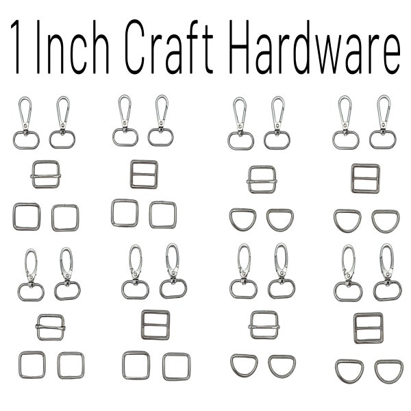 1 Inch Craft Hardware Set of 5, NICKEL Handbag Kit, Swivel hooks, slider, and d rings.