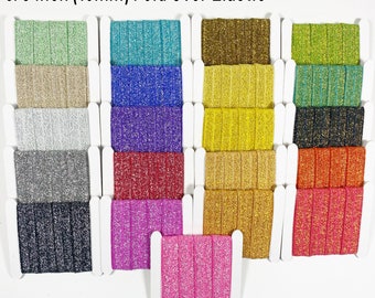 Metallic FOLD OVER Elastic 5/8" (15mm) By The Yard, Hair Ties, Headband, FOE, Rainbow of Colors