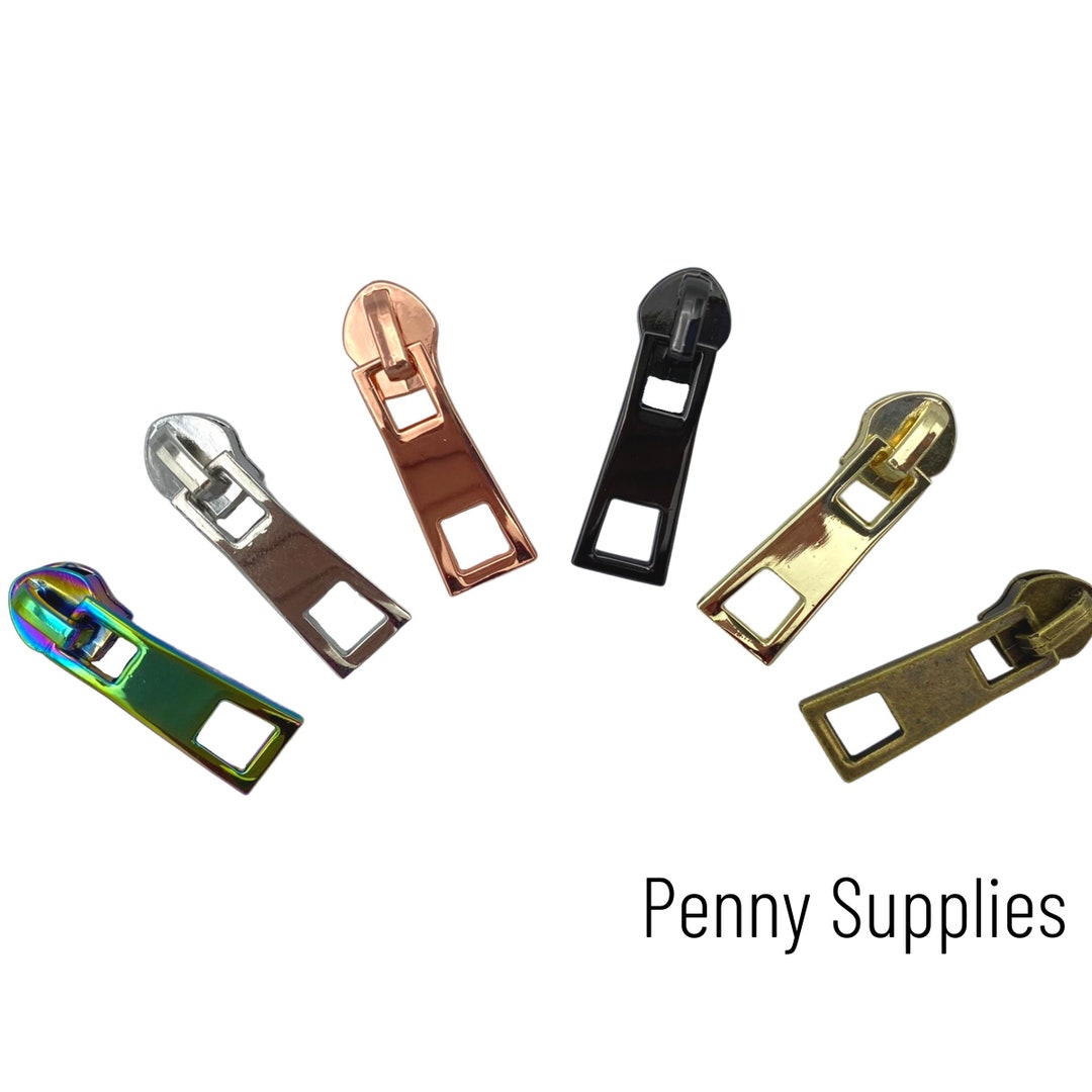 STYLE 8, Size #5 Metal Zipper Pull, SET OF 3 or Variety Pack, Rectangle ...
