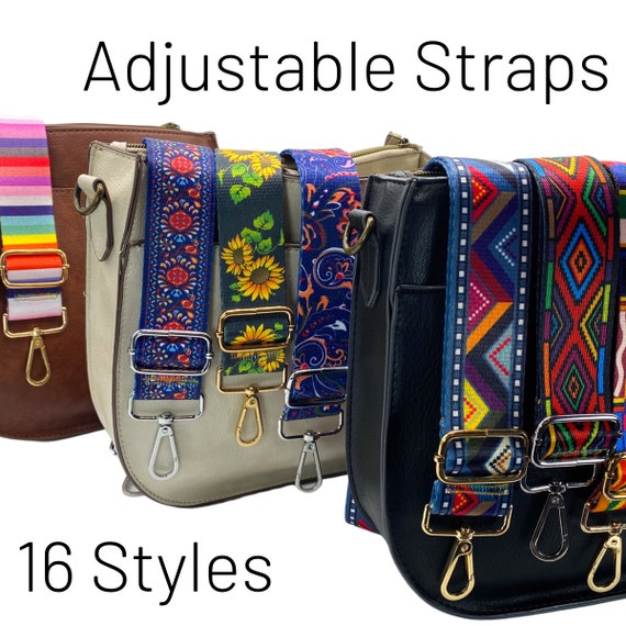 TWENTY FOUR Multi color 2 Wide Shoulder Strap Replacement for purse  crossbody bag Handbags Guitar Style Canvas Shoulder Belt Golden hardware 