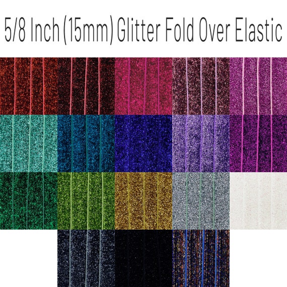GLITTER Fold Over Elastic 5/8" (15mm) By The Yard, Hair Ties, Headband, FOE, Rainbow of Colors