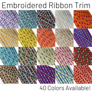 3/8 Inch Floral Embroidery Ribbon Trim (1cm) , 40 Designs