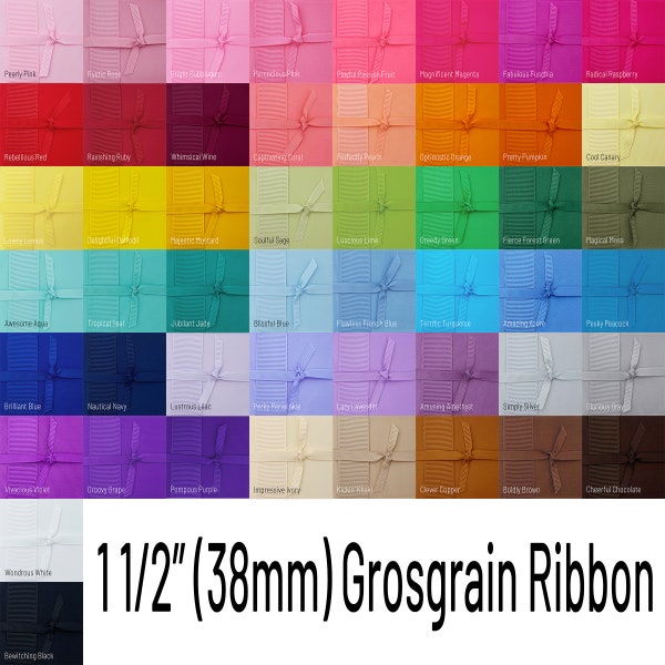 1 1/2 Inch GROSGRAIN Ribbon By The Yard 5 | 10 | 20 yard (38mm) White | Black | Rainbow of Colors