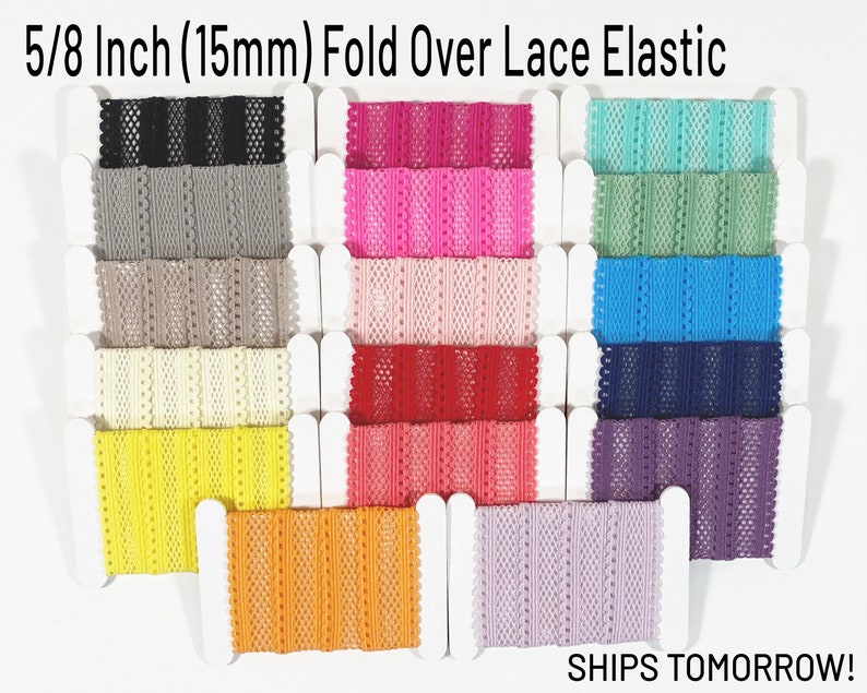 Hair Ties Headband By The Yard 15mm Rainbow of Colors Crochet Lace FOLD OVER Elastic 58 FOE