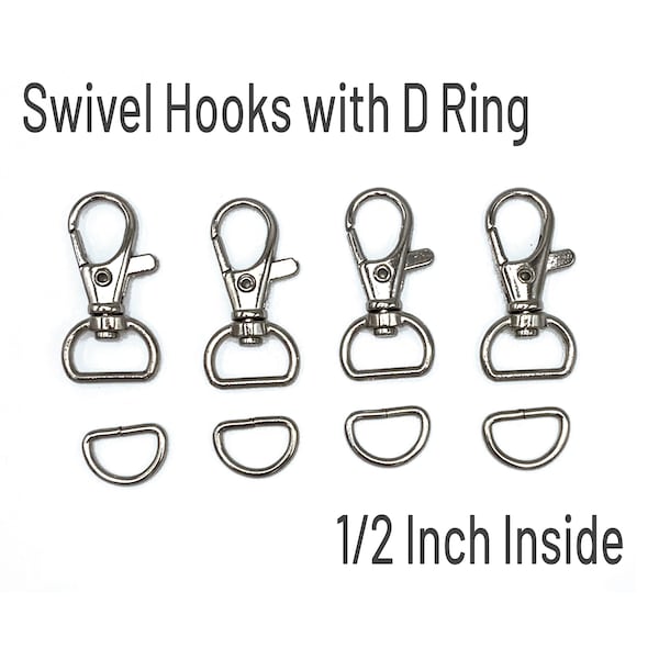 1/2 Inch Swivel Hooks with D Ring (3/4 Inch Outside) Lobster Snap Hook Wristlet Keychain Hardware
