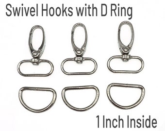 1 Inch Swivel Hooks with D Ring (1 1/4 Inch Outside) Lobster Snap Hook Wristlet Keychain Hardware