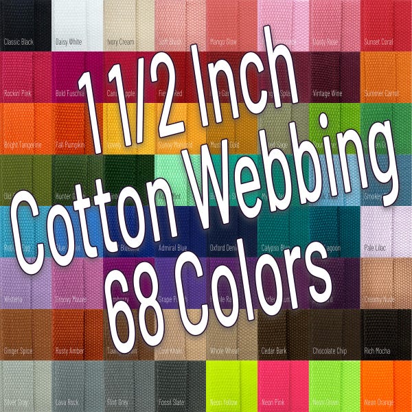 1 1/2 Inch Wide Cotton Webbing (38mm) Colored Webbing By The Yard