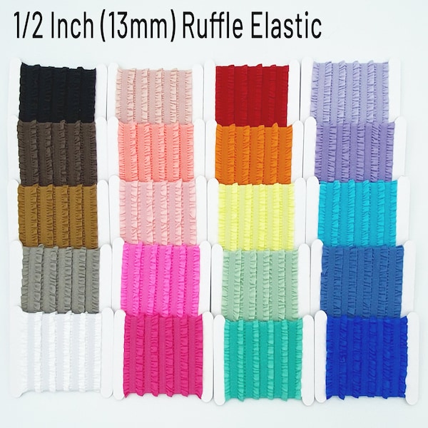 Ruffle Trim Elastic 1/2" (13mm) By The Yard, Craft Trim, Hair Ties, Baby Headband, Costumes