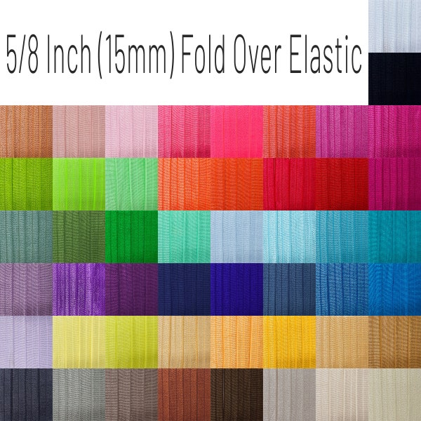 FOLD OVER Elastic 5/8" (15mm) By The Yard, Hair Ties, Headband, FOE, Rainbow of Colors