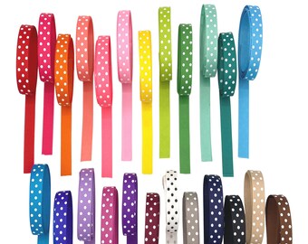 Polka Dot GROSGRAIN Ribbon 1/4 Inch By The Yard 5 | 10 | 20 yard White | Black | Rainbow of Colors