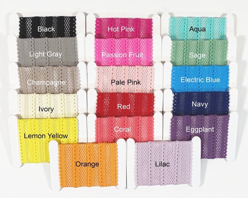Hair Ties Headband By The Yard 15mm Rainbow of Colors Crochet Lace FOLD OVER Elastic 58 FOE