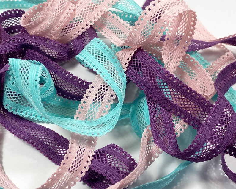 Hair Ties Headband By The Yard 15mm Rainbow of Colors Crochet Lace FOLD OVER Elastic 58 FOE