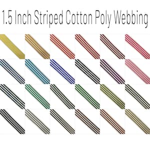 1 1/2 Inch Striped Cotton Webbing 38mm, Colored Webbing by the Yard