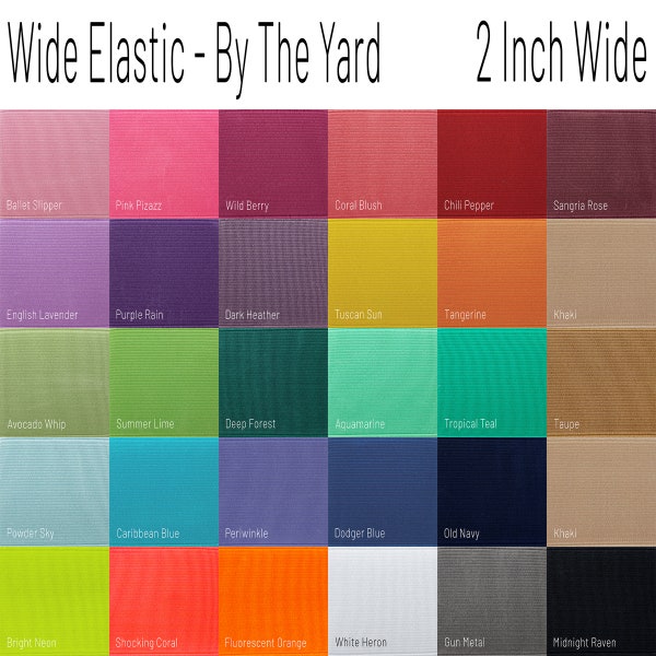 2 Inch Wide Elastic Band (50mm) Colored Stretch Elastic sold By The Yard