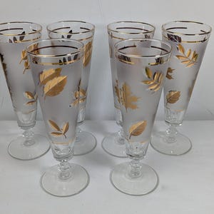 Copos Pilsner Libbey Gold Foliage da década de 1950