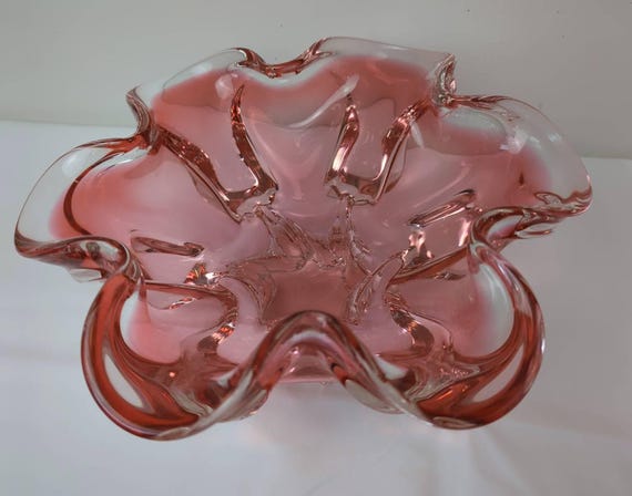 Boho Czech Chribska Pink Glass Bowl - Etsy