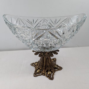 Vintage Crystal and Brass Pedestal Bowl