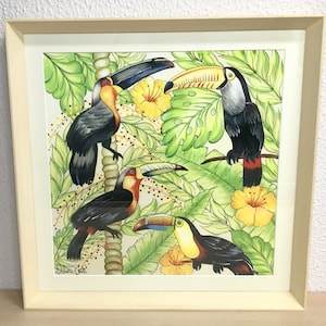 Illustration Tropical Birds, Toucans, Forest, Frame, Decoration, Reproduction of the Original, Limited Edition, Serial Number, Medium, Giclée