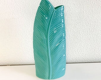 Ceramic Vase, Handcrafted and Painted, Green Leaf Vase, Nature Inspired, Green Leaf, Home, Living Room, Organic Decor, Medium