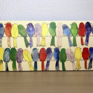 Pintura de pájaros coloridos, arte pop, pintura pop, arte para colgar, arte, imagen divertida, lienzo, impresión en lienzo, pájaros