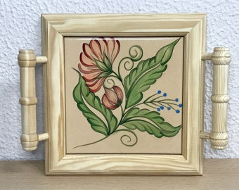 Mini wooden tray with beautiful hand-painted tile