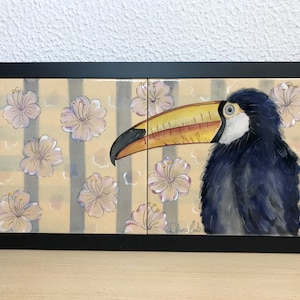Hand Painted Tile Painting, Framed, Original Painting, Toucan, Exotic Bird, Tropical, Decoration, Hanging Art, Nature,
