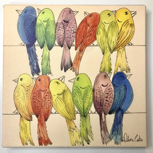 Kleurrijke vogels schilderij, popart, pop schilderij, hangende kunst, kunst, leuke foto, canvas, canvas print, vogels