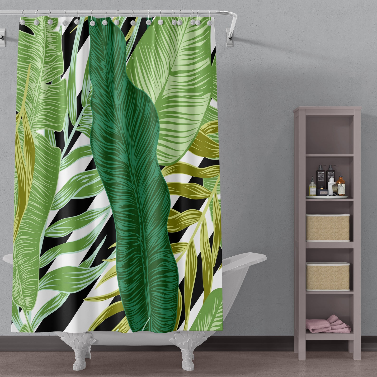 Tropical Shower Curtain Tropical Bathroom Jungle Print Etsy