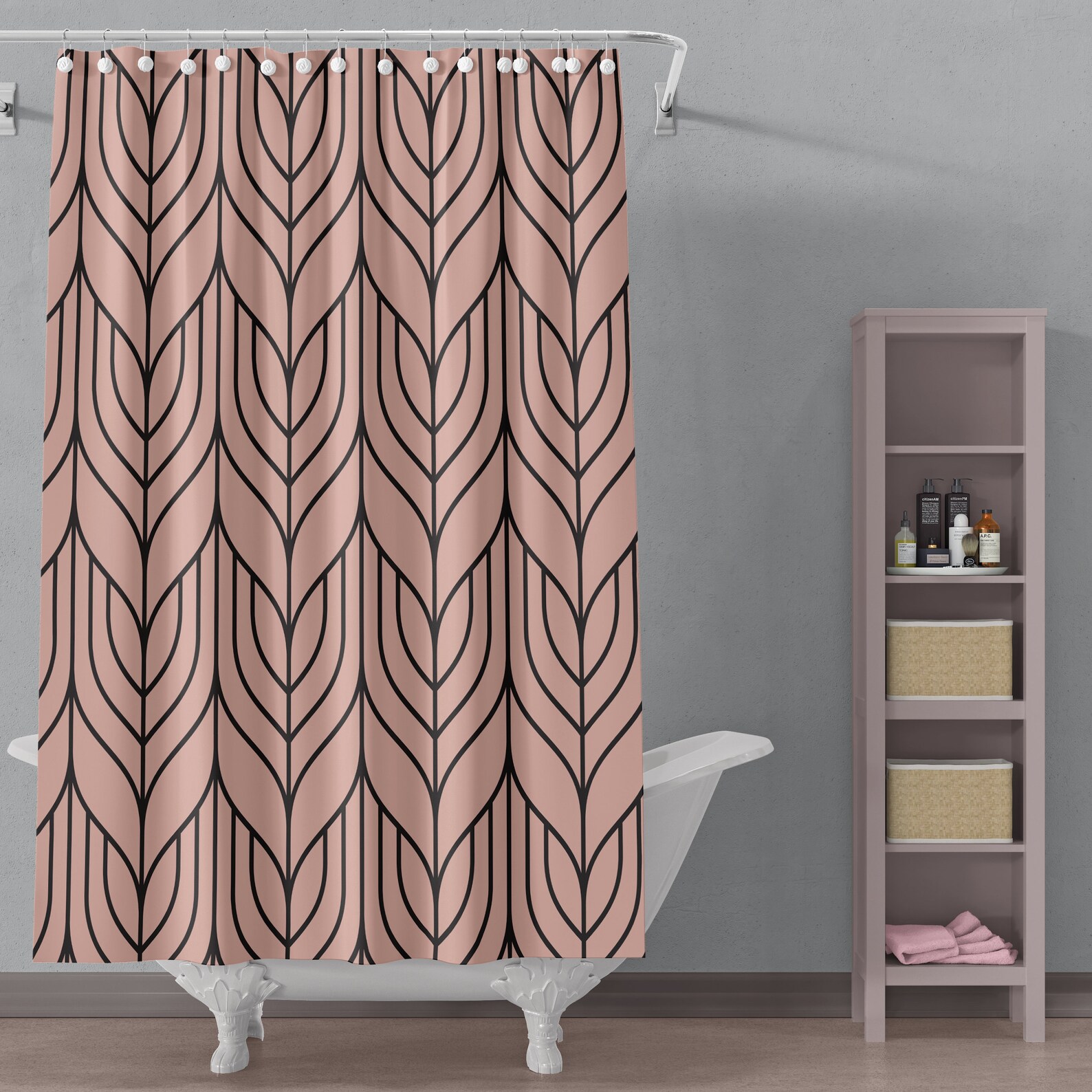 Boho Shower Curtain Art Deco Print Minimalist Bathroom Etsy