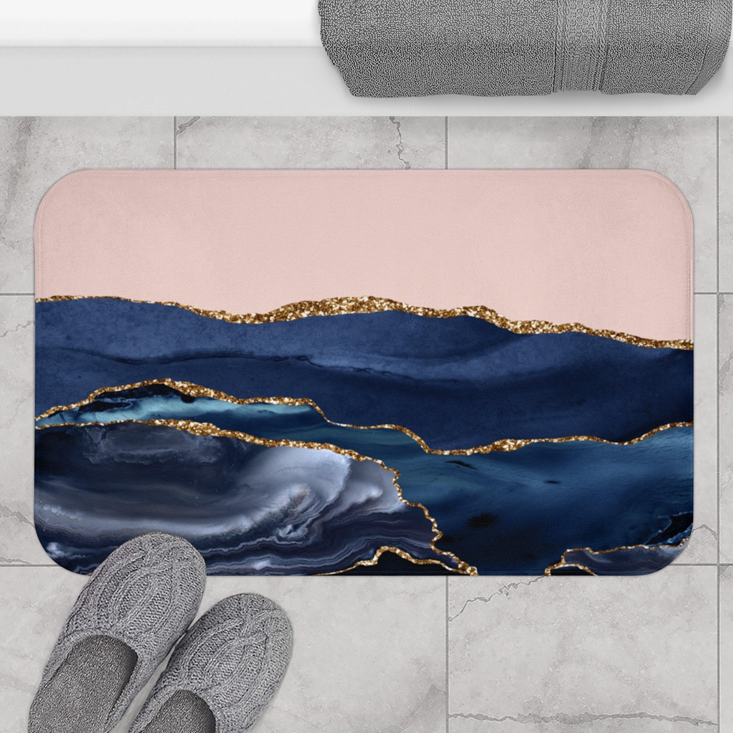 Marble Bath Mat Modern Bathroom Bohemian Bath Mat Blue Etsy