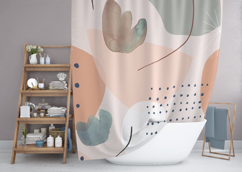 Abstract Art Shower Curtain Modern Bathroom Minimalist Etsy