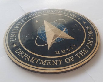 US Space Force Seal on Rustic Wood 6.25 inches