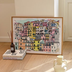 Cinque Terre Print / Italy Wall Art / Colourful Travel Print / Home Decor