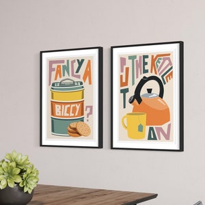 Set di tè e biscotti di 2 stampe d'arte / Arte da parete per cucina / Arte per la cucina / Arte per sala da pranzo / Stampa d'arte retrò / Stampa di arte grafica immagine 3