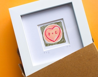 Personalised Love Hearts Mini Art Print | Custom Couple's Initials | Wedding or Engagement Gift  | Hand Signed