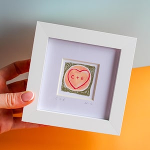 Personalised Love Hearts Mini Art Print | Custom Couple's Initials | Hand Signed