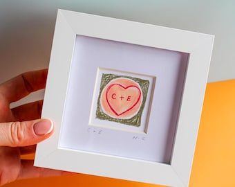 Personalised Love Hearts Mini Art Print | Custom Couple's Initials | Hand Signed